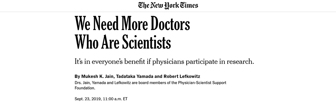Linked image to the New York Times Article - We Need More Doctors Who Are Scientists By Mukesh Jain et al